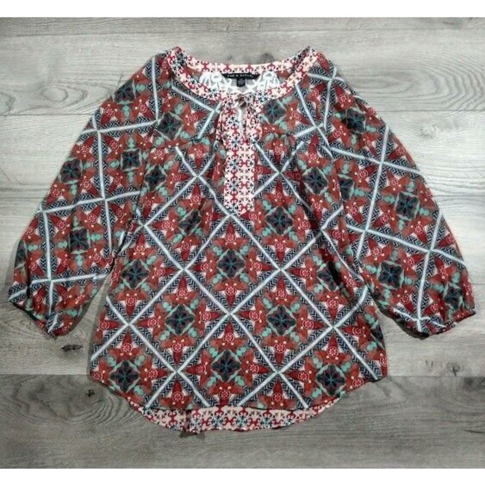 Zac & Rachel Long Sleeve Pullover Boho Peasent Blouse Womens Size Small Lace